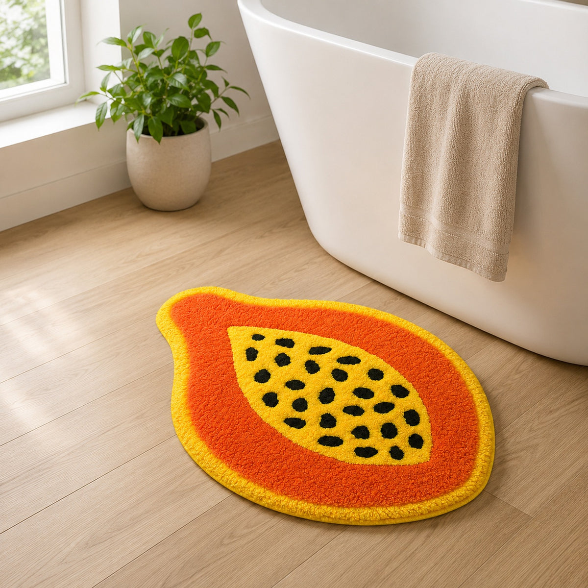 Feblilac Papaya Shaped Tufted Bath Mat – Orange and Yellow