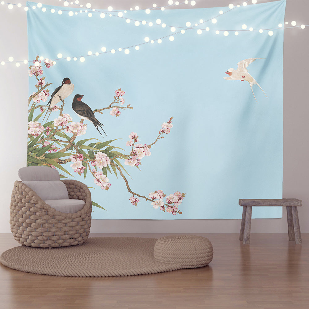 Feblilac Blue Bird Flower Tapestry