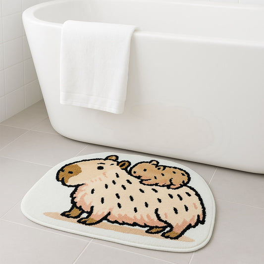 Feblilac Capybara Mother and Child Tufted Bath Mat