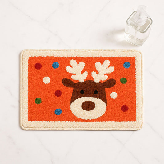 Feblilace Merry Christmas Reindeer ELK Orange Ground Bath Mat