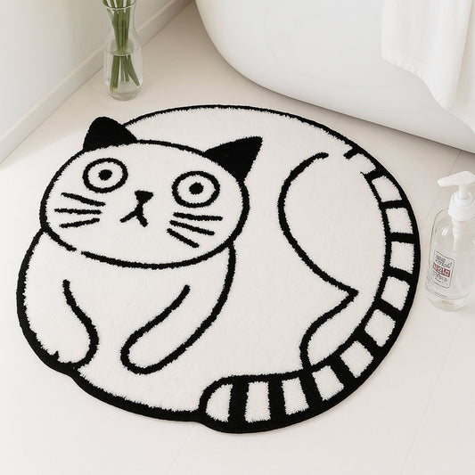 Feblilac Black and White Cute Cat Bath Mat