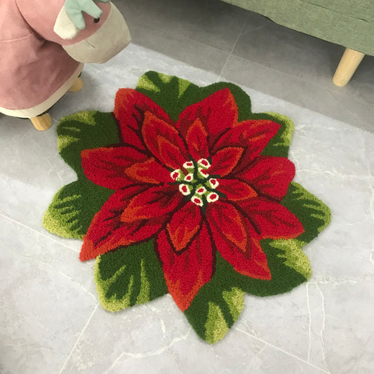 Feblilac Christmas Flower Tufted Bath Mat