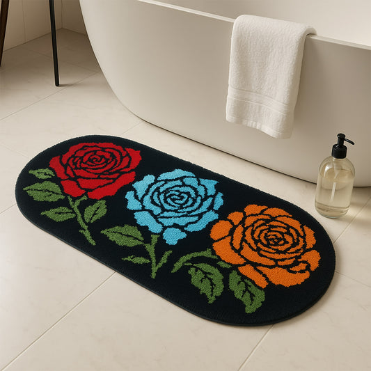Feblilac Three Rose Flowers Tufted Bath Mat