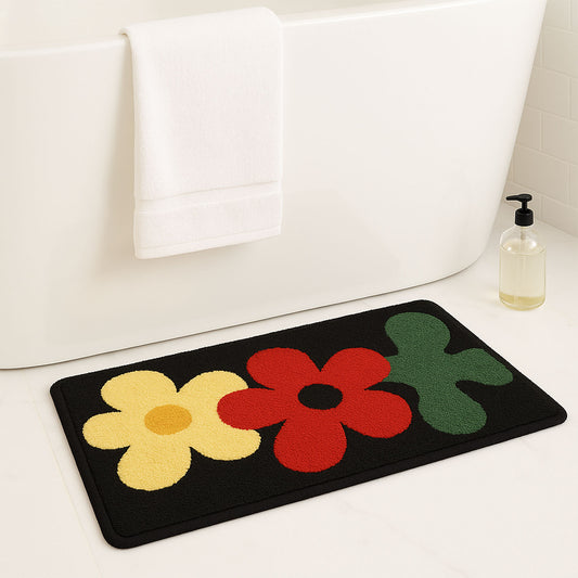 Feblilac Red Yellow and Green Three Flowers Tufted Bathmat