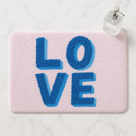 Feblilac LOVE Pink Tufted Bath Mat – Soft, Absorbent & Non-Slip Rug for Bathroom Decor