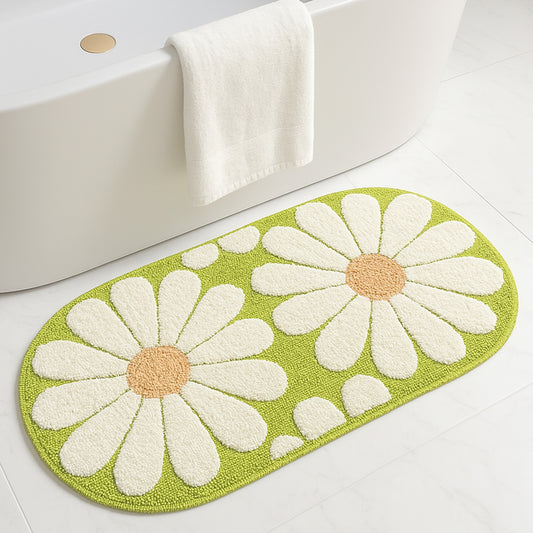 Feblilac Oval Turquoise Daisy Flower Tufted Bath Mat