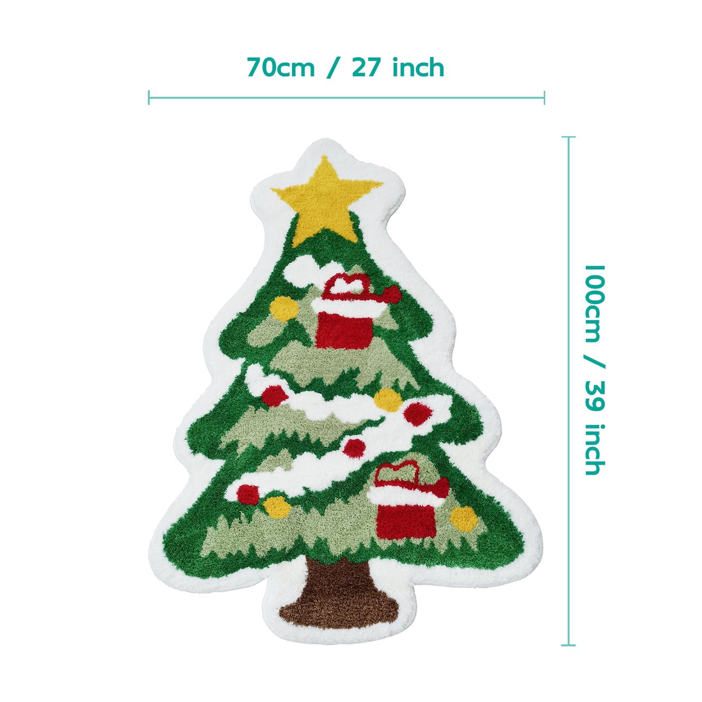 Feblilac Christmas Tree Tufted Bath Mat – Holiday Shaped Rug with Star & Ornaments, Festive Bathroom Decor