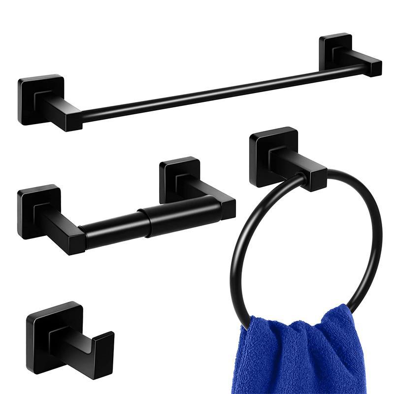 Feblilac Black Bathroom Towel Bar Wall Mount Stand Holder