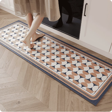 Feblilac Blue Flower Geometric Pattern PVC Leather Kitchen Mat, Floral  Dining Room Runner Rug/Mat, Elegant Non-Skid Printed Carpet Doormat Balcony Anti  slip Kitchen Laundry Room Rug Mat Sets – Feblilac® Mat