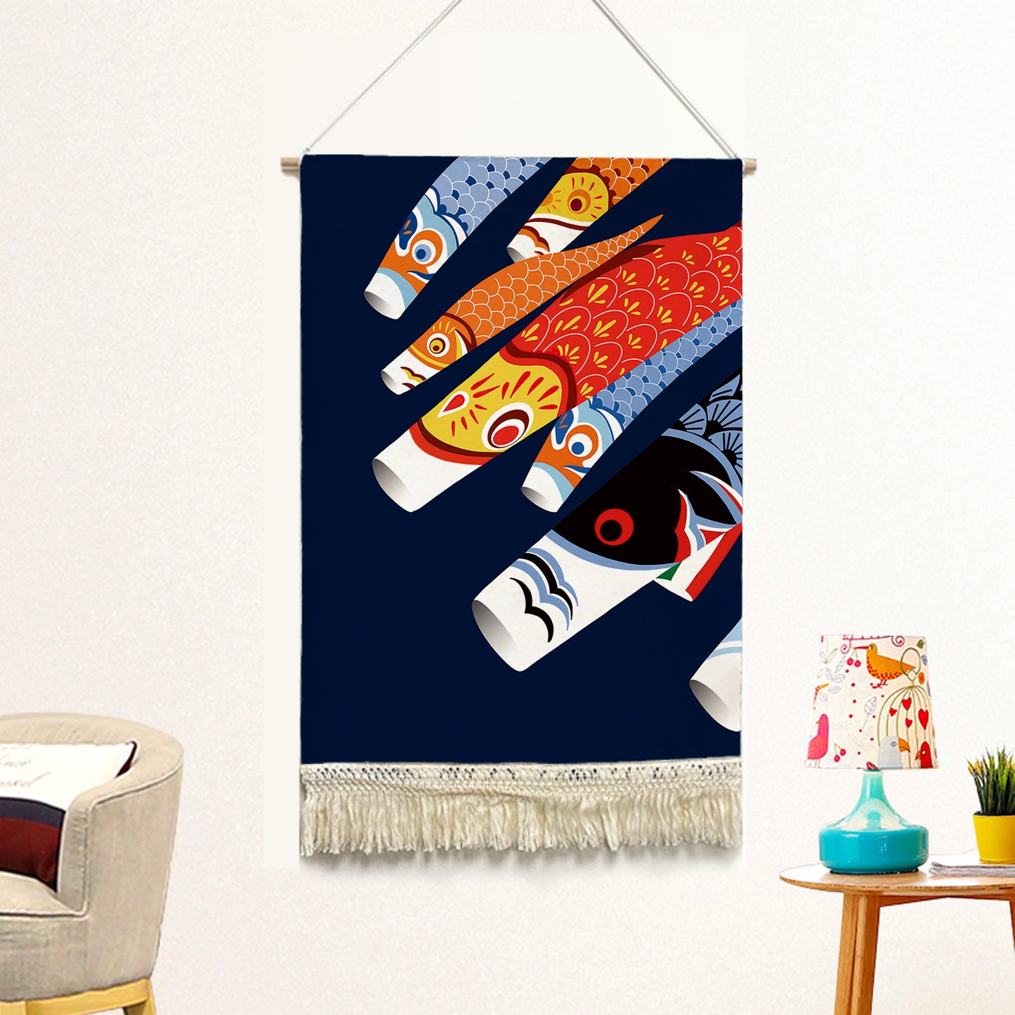 Feblilac Colorful Koi Flags Handmade Macrame Hanging Wall Decor Art