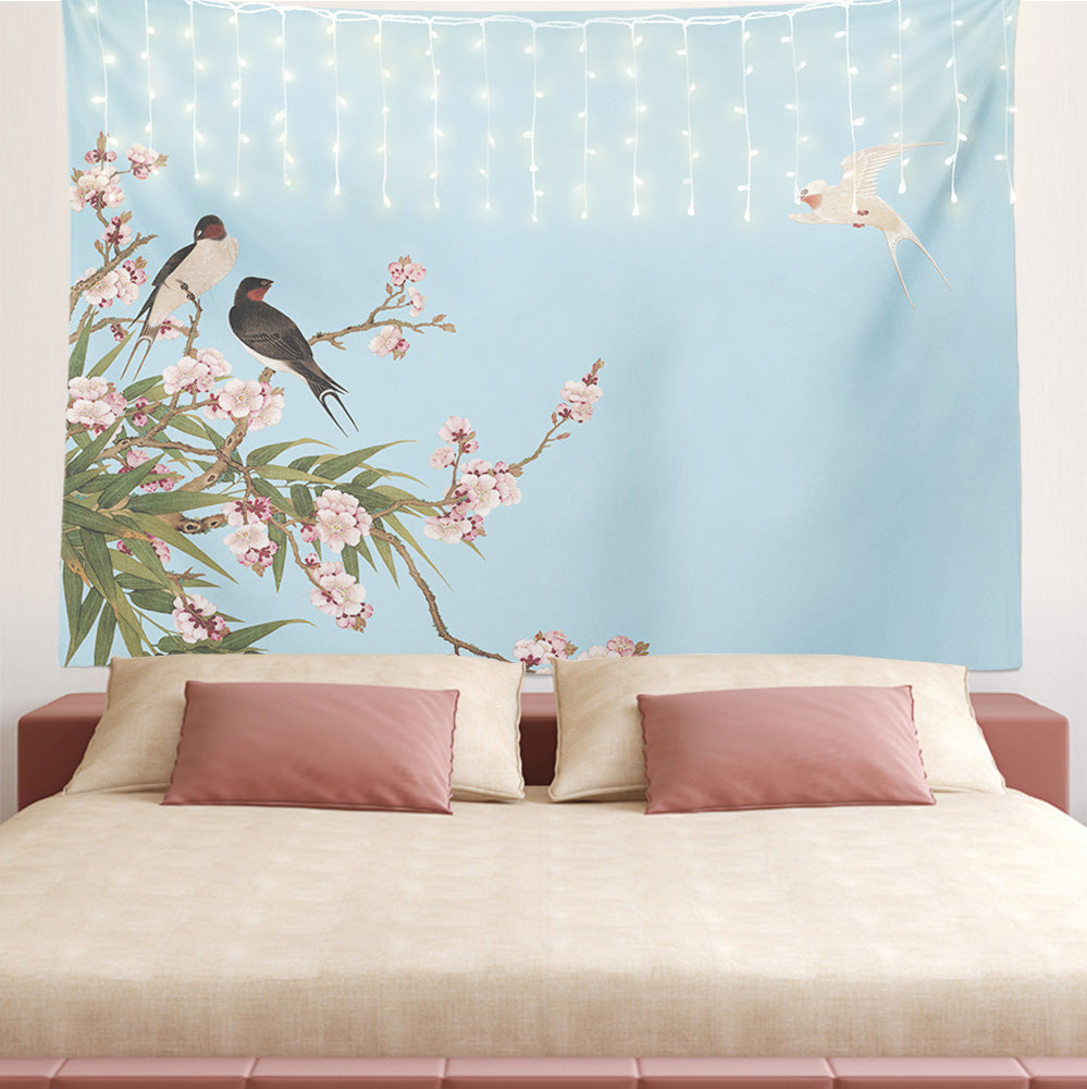 Feblilac Blue Bird Flower Tapestry