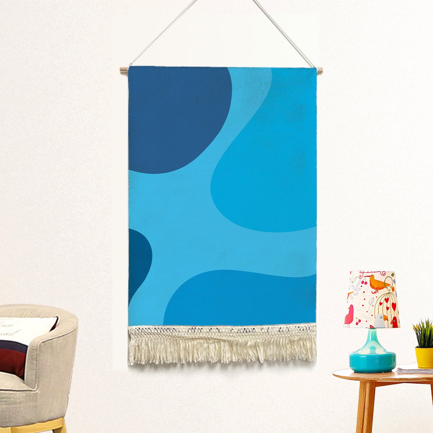 Feblilac Blue Wave Coast Handmade Macrame Hanging Wall Decor Art