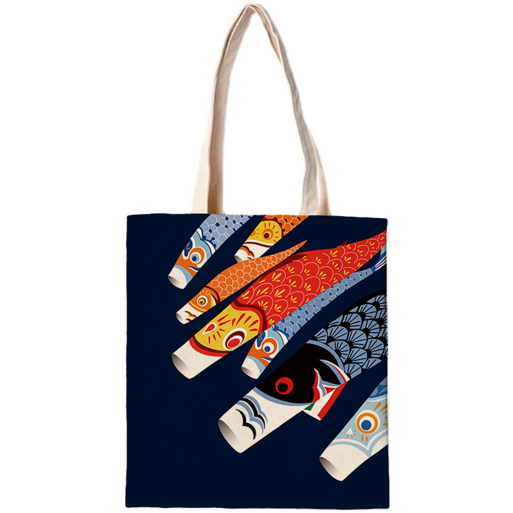 Feblilac Colorful Koi Flags Canvas Tote Bag