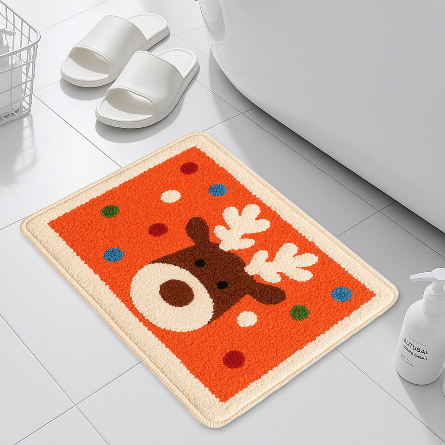 Feblilace Merry Christmas Reindeer ELK Orange Ground Bath Mat
