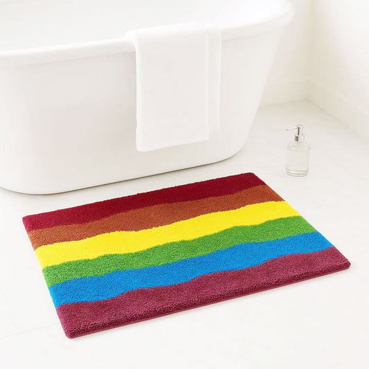Feblilac Rainbow Striped Tufted Bath Mat – Colorful Wavy Rug