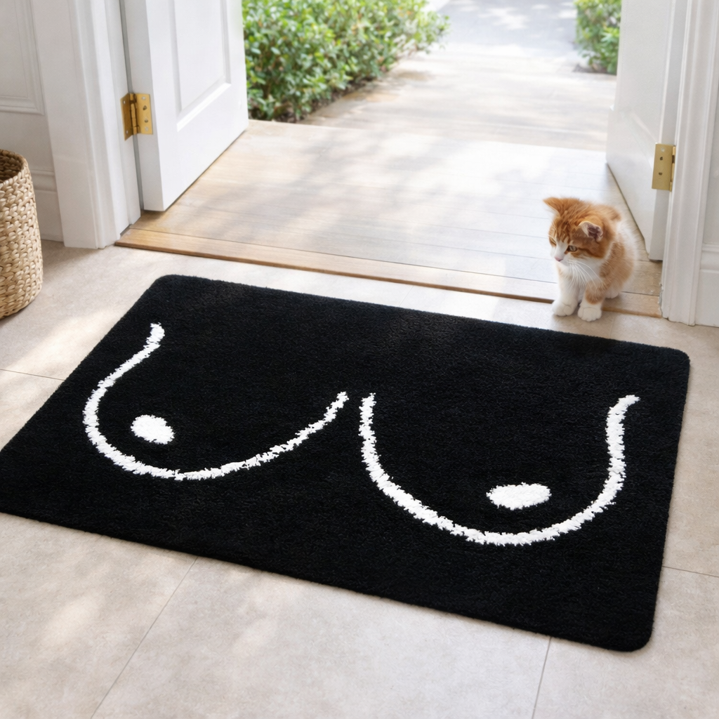 Feblilac Black and White Boobs Tufted Bath Mat