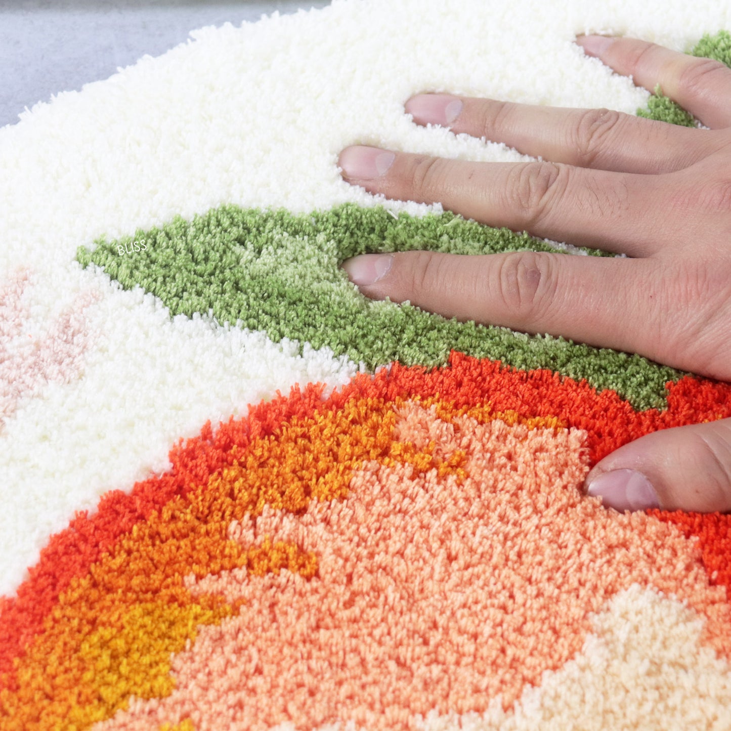 Feblilac Peach Tufted Bath Mat – Round Fruit Design, Soft & Playful Bathroom Rug