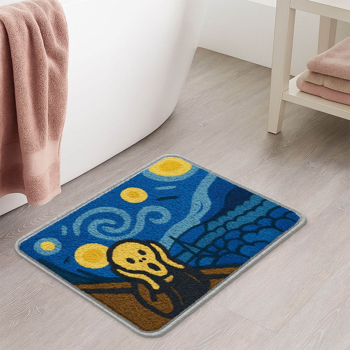 The Scream x Starry Night Bath Mat – Artistic Tufted Rug | Feblilac