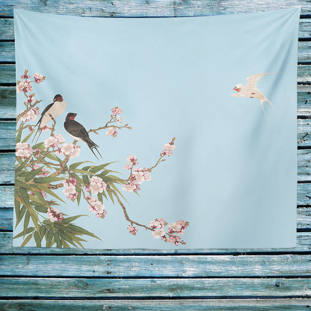 Feblilac Blue Bird Flower Tapestry
