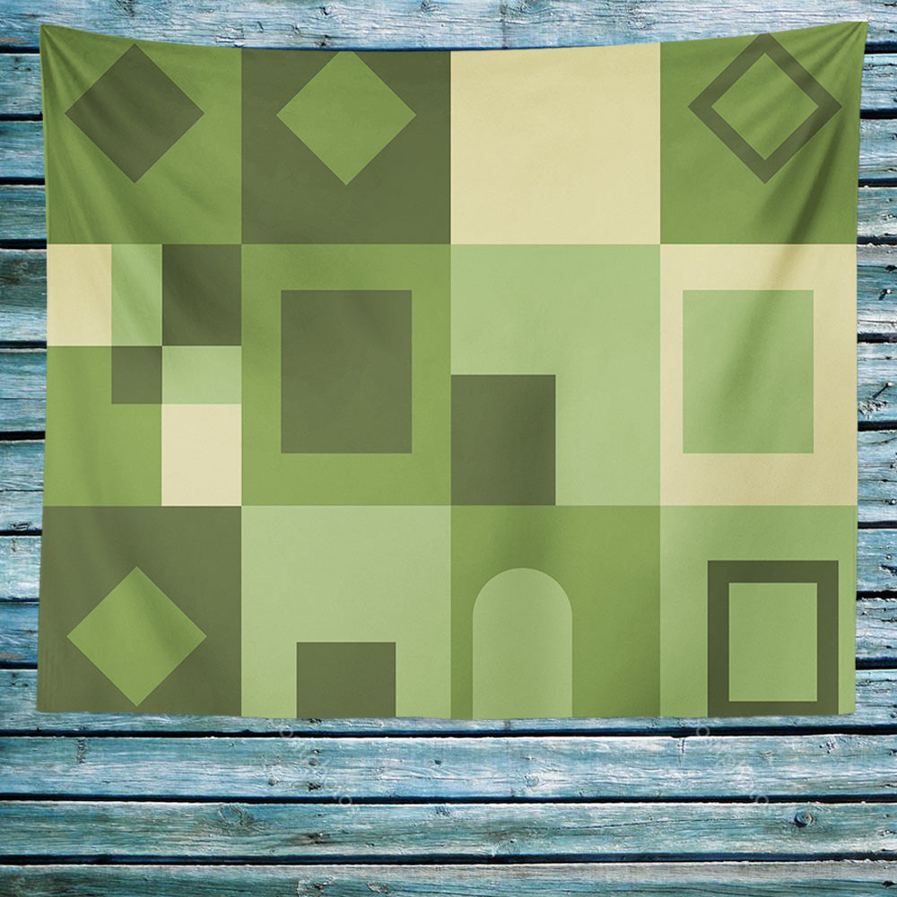 Feblilac Green Geometric Grid Tapestry