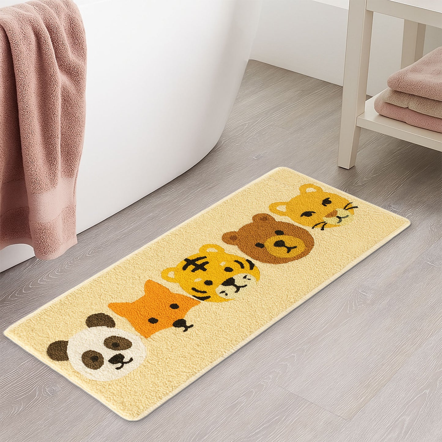 Feblilac Cute Animal Faces Bath Mat – Panda, Fox, Tiger, Bear, Cougar
