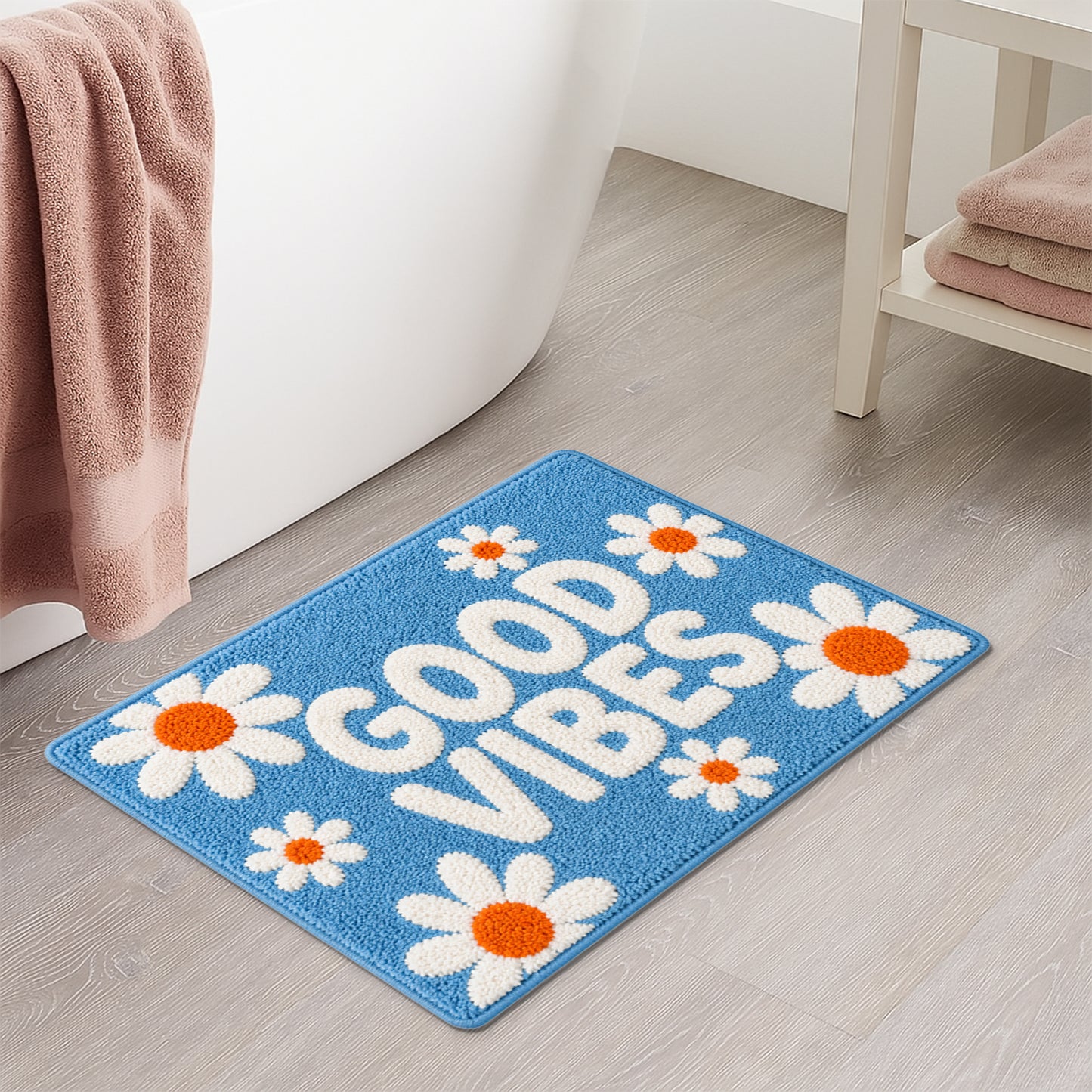 Feblilac GOOD VIBES Tufted Bath Mat – Plush, Soft & Colorful