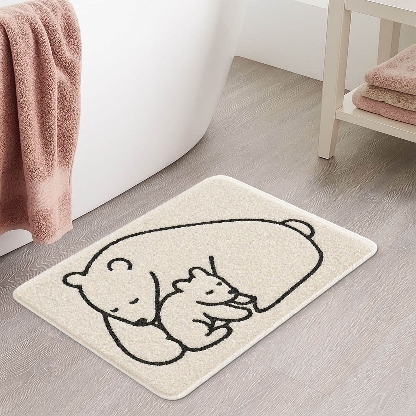 Feblilac Cute Bear Baby and Mom Bathroom Rug Bathmat, Rectangular Bath Mat