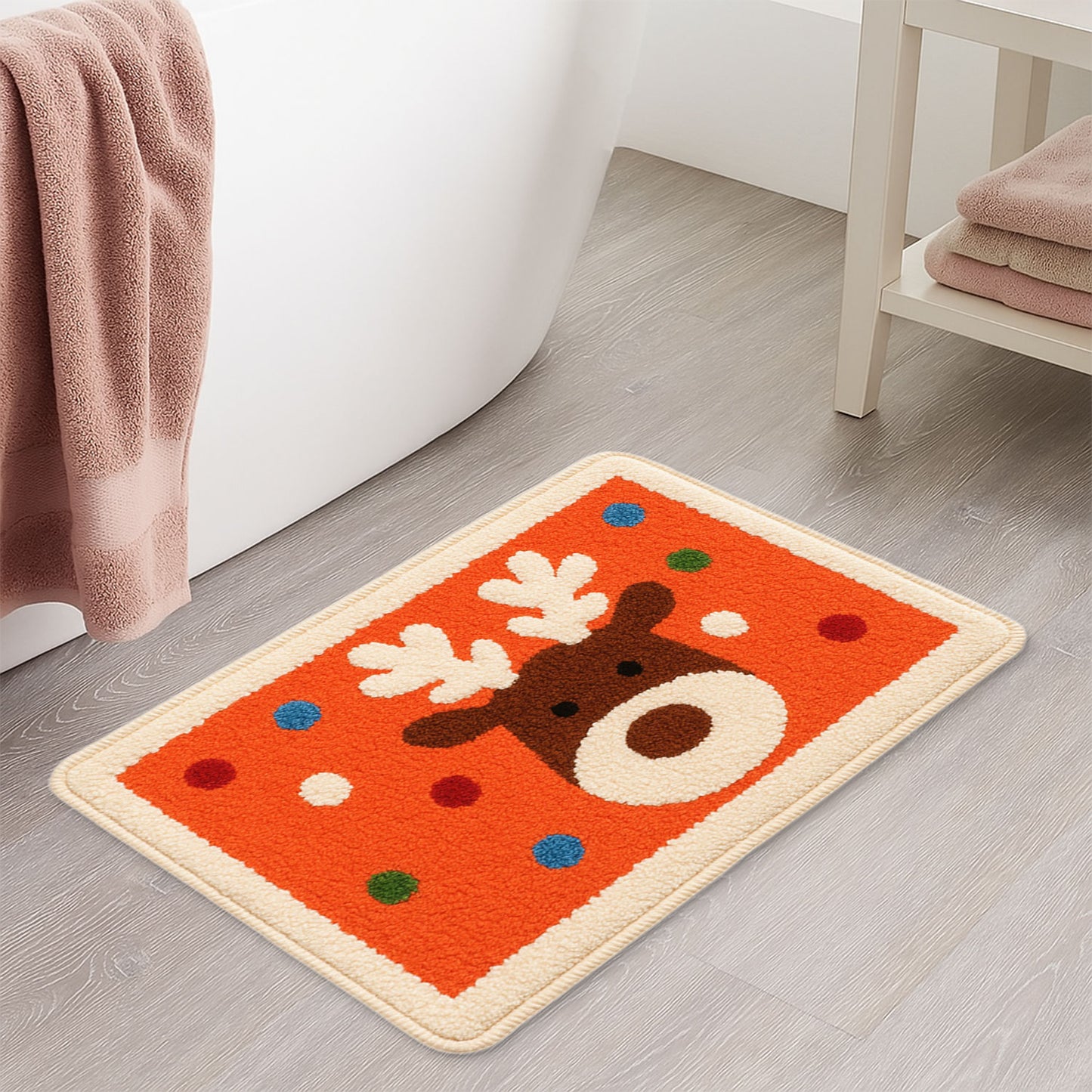 Feblilace Merry Christmas Reindeer ELK Orange Ground Bath Mat