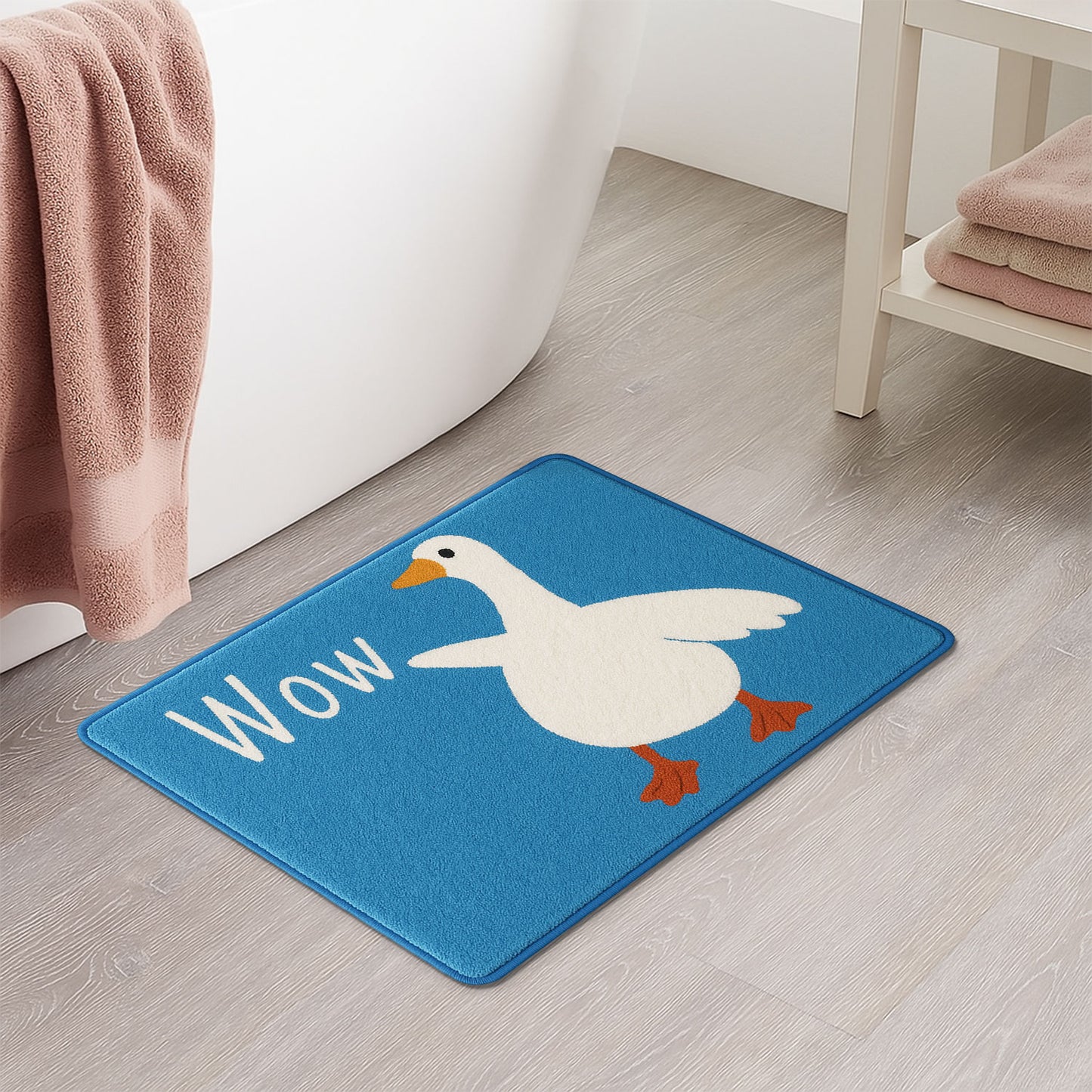Feblilac Wow Duck Bath Mat – Fun Blue Non-Slip Rug for Bathroom & Entryway
