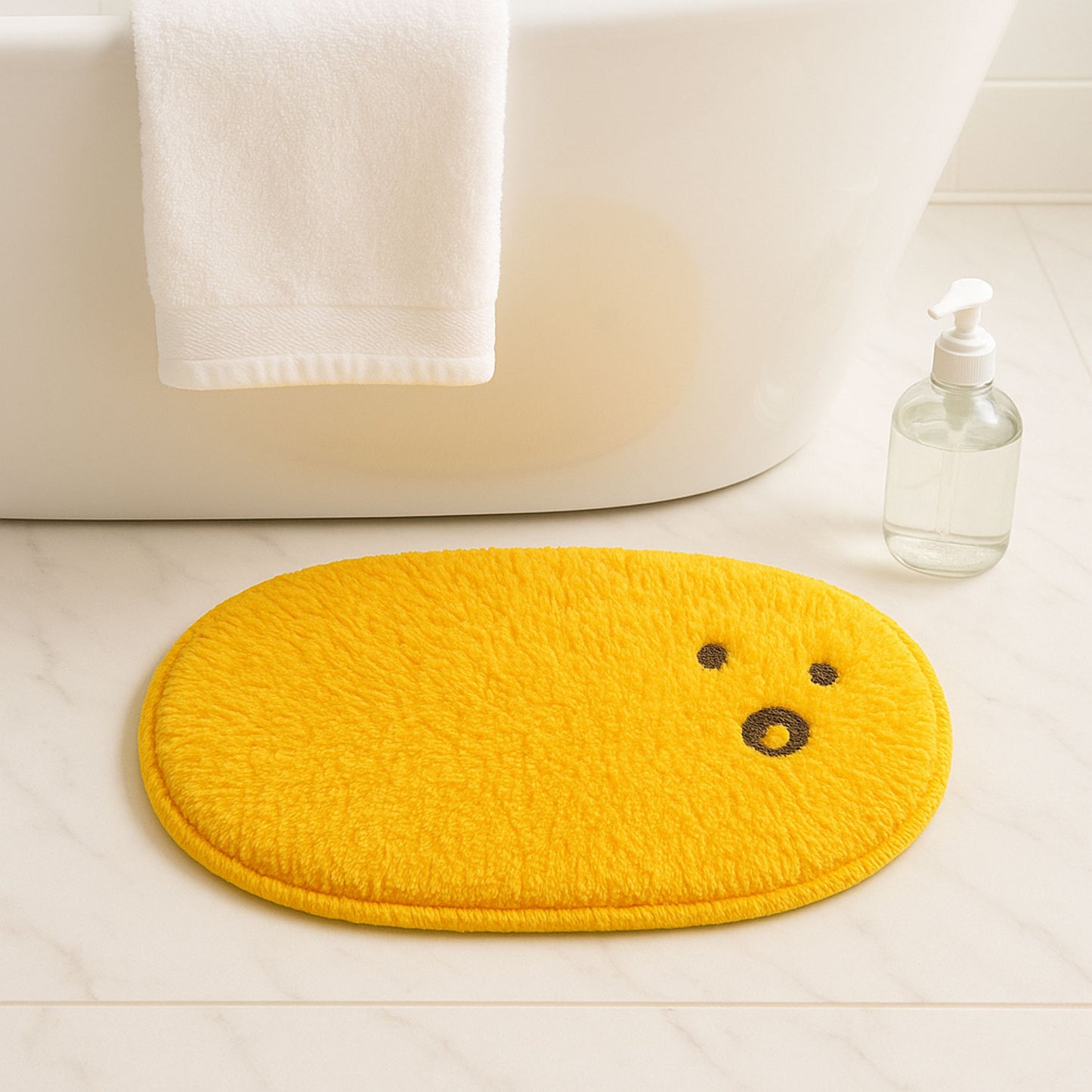 Feblilac Yellow Expression Face Rug – Cute Oval Plush Bath Mat
