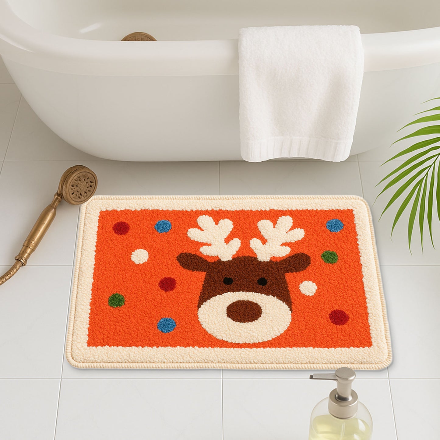 Feblilace Merry Christmas Reindeer ELK Orange Ground Bath Mat