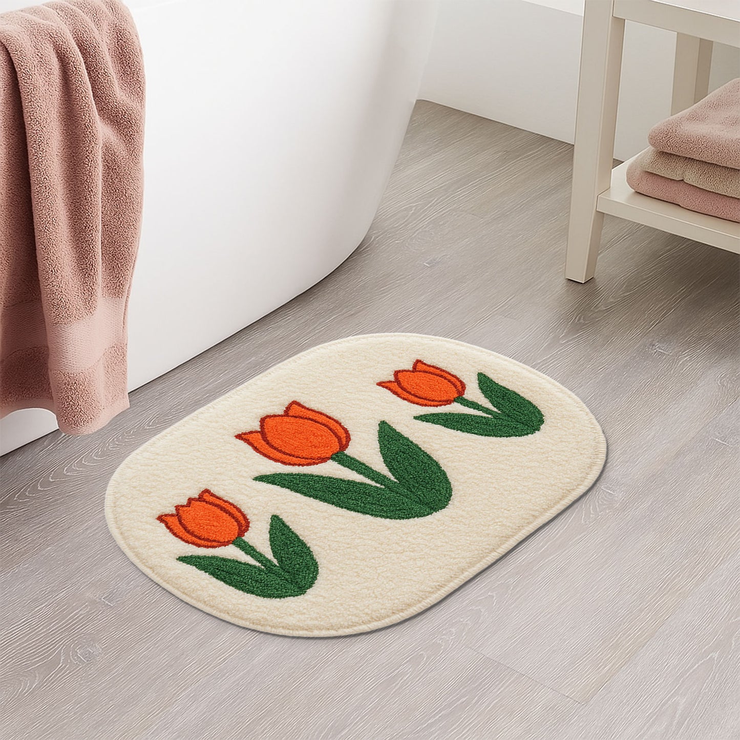Tulip Blossom Oval Bath Mat – Soft & Decorative Floral Rug