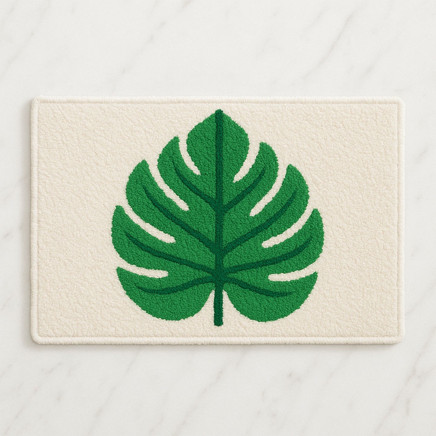 Feblilac Monstera Leaf Tufted Bath Mat – Soft & Absorbent Bathroom Rug, Non-Slip, Machine Washable
