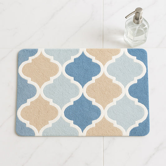 Feblilac Moroccan Tile Tufted Bath Mat – Soft Geometric Pattern, Elegant & Absorbent Bathroom Rug