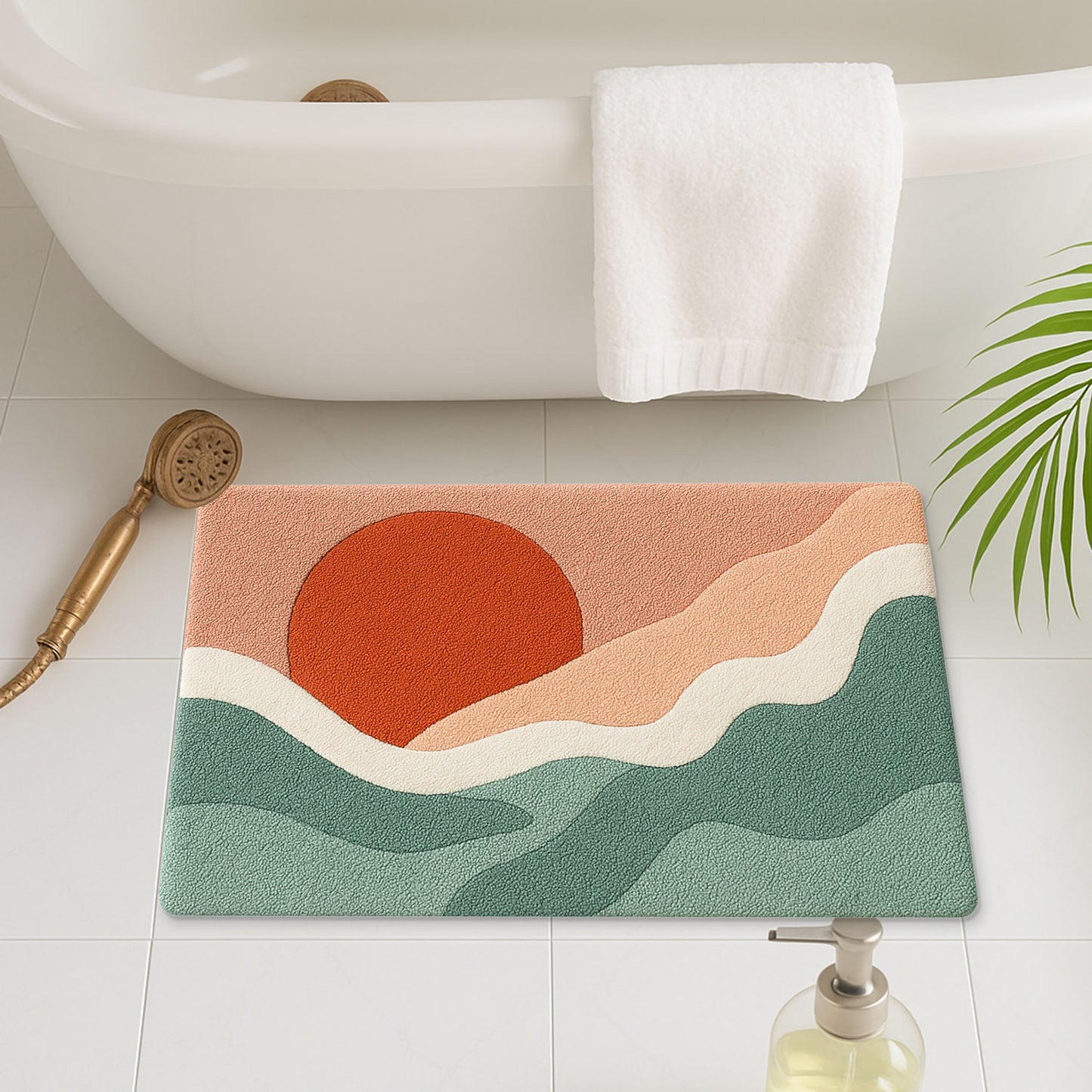 Feblilac Snow Mountain and Red Sun Tufted Bath Mat