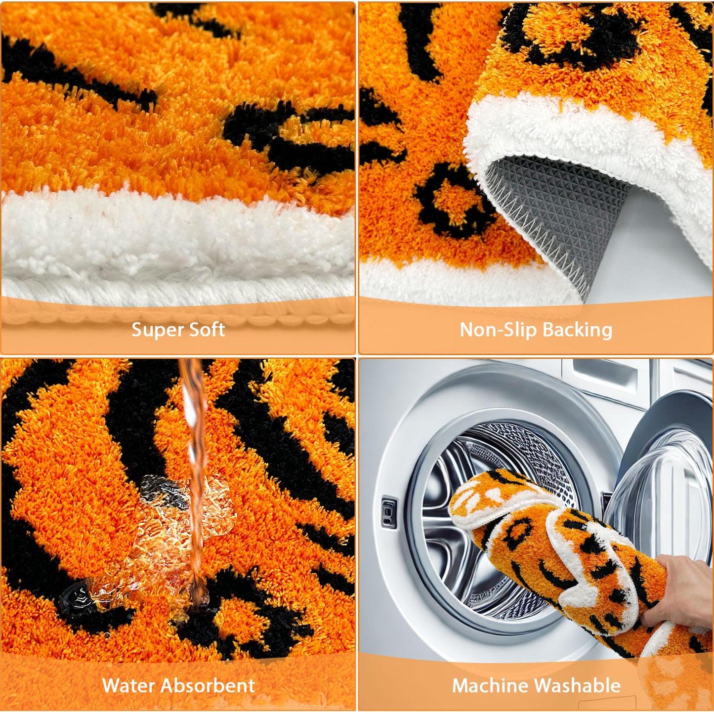 Feblilac Yellow Tiger Tufted Bath Mat