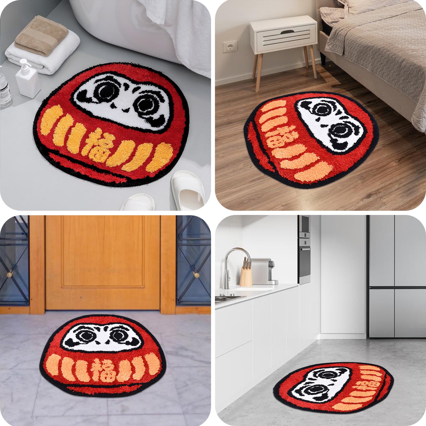 Feblilac Japanese Red Daruma Bathroom Mat 24"x24"