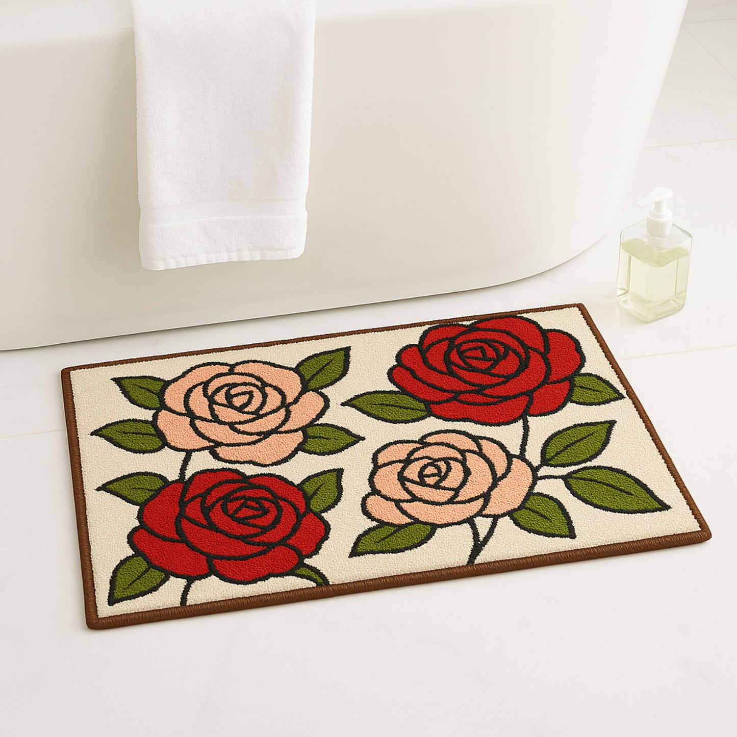 Feblilac Beautiful Rose Garden Tufted Bath Mat