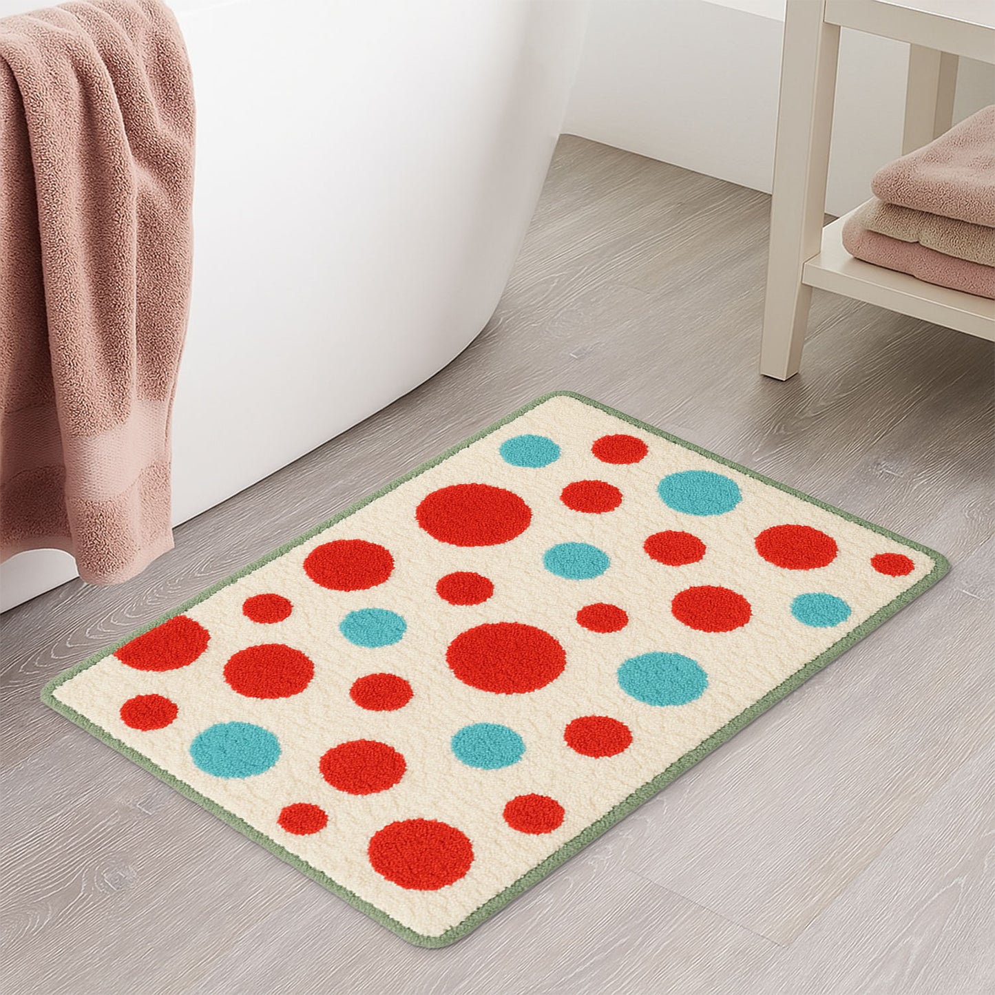 Feblilac Red and Blue Polka Dot Tufted Bath Mat