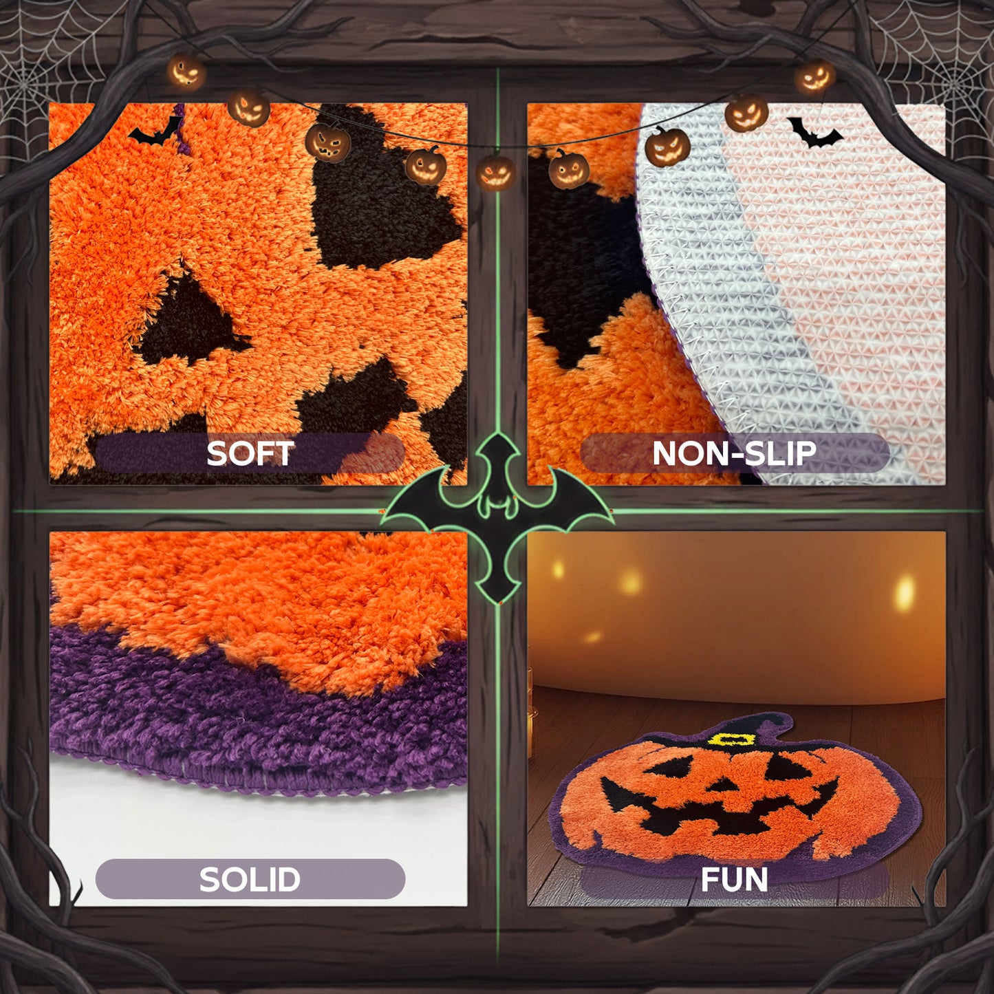 Feblilac Pumpkin Halloween Rug – Soft, Non-Slip Bath Mat for Bathroom or Entryway