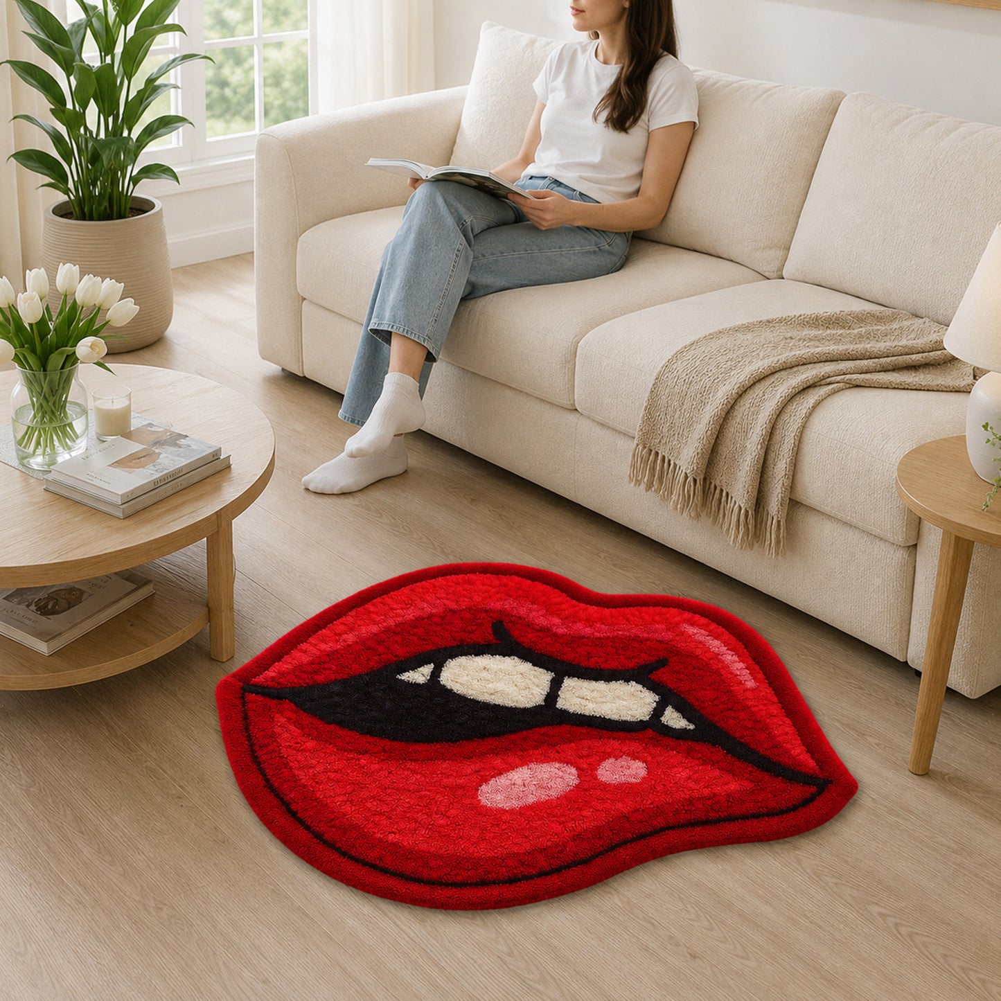 Feblilac Red Lips Tufted Bath Mat – Fun Shaped Bathroom Rug