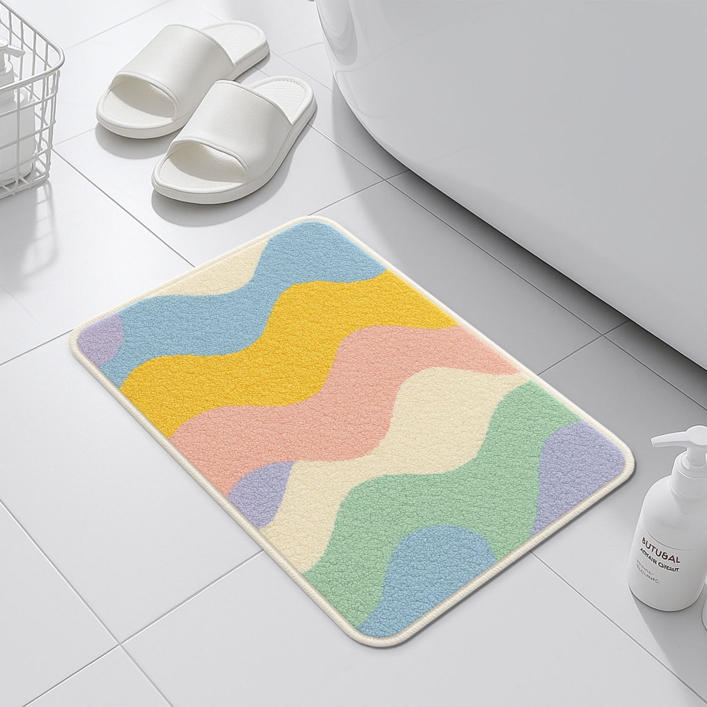 Feblilac Colorful Distorted Square Geometric Tufted Bath Mat