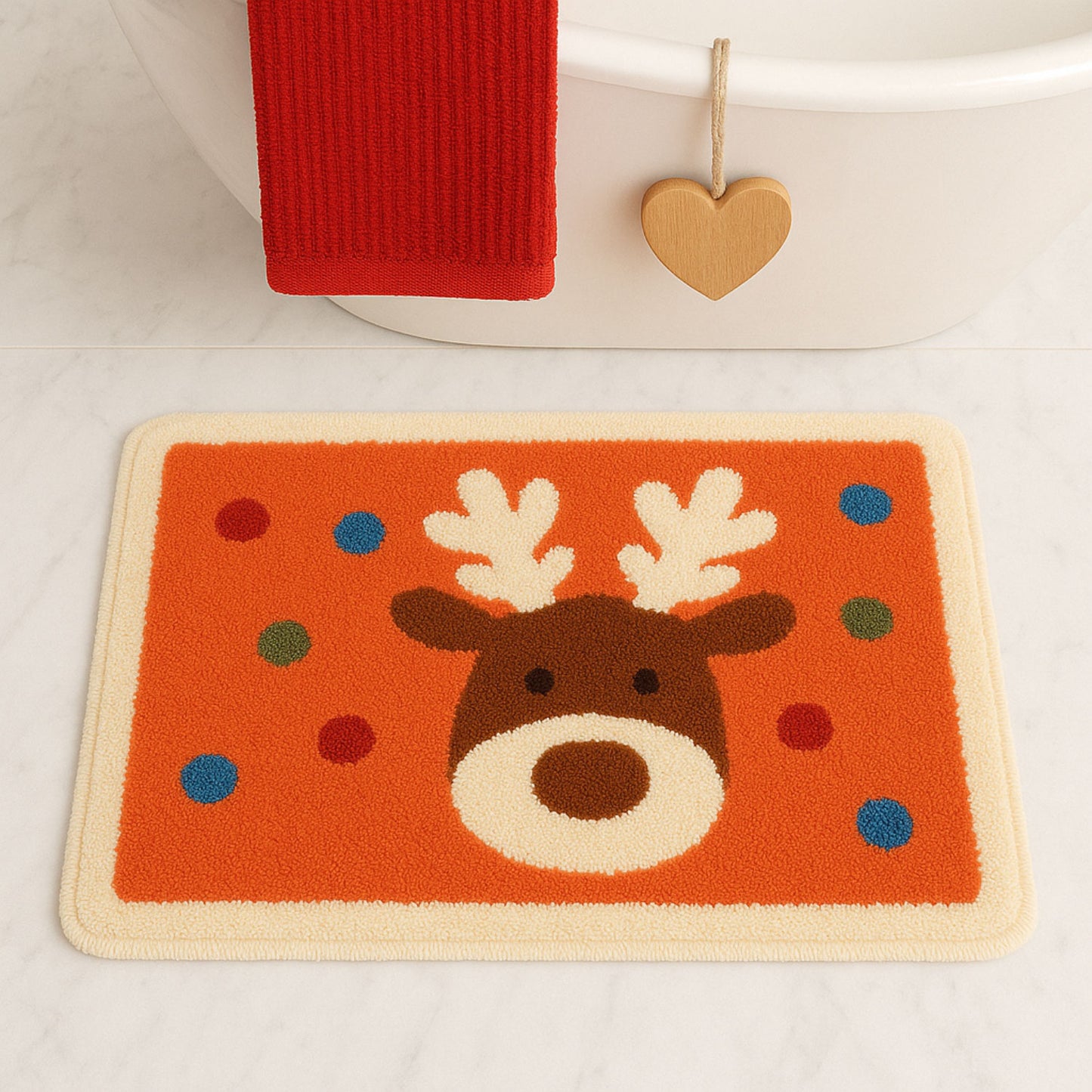 Feblilace Merry Christmas Reindeer ELK Orange Ground Bath Mat