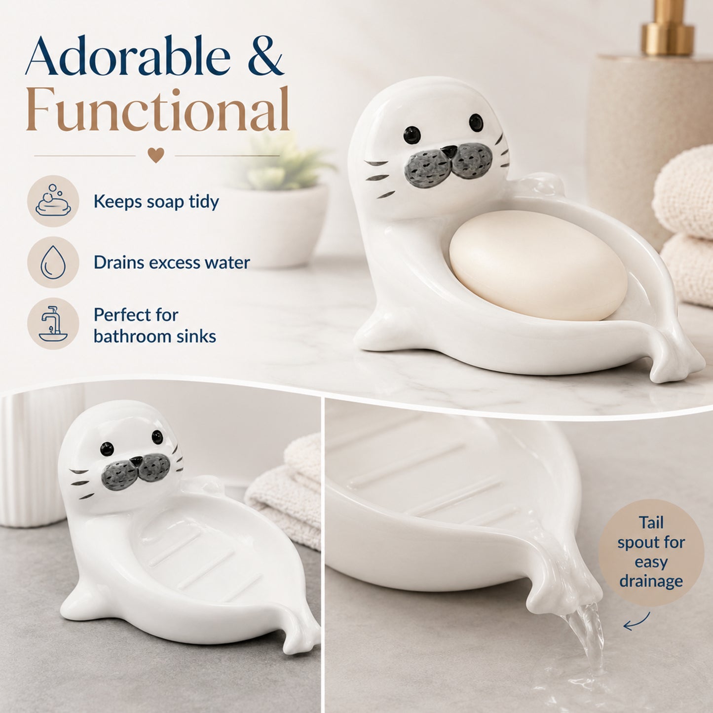 Feblilac Sea Lion Ceramic Soap Holder