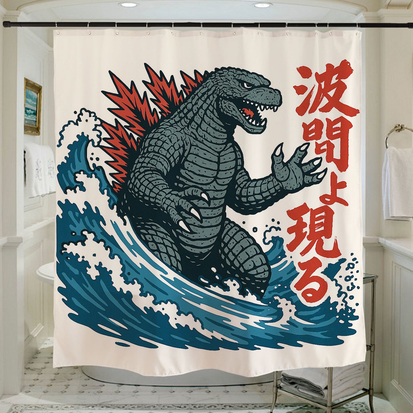 Feblilac Japanese Kaiju Wave Shower Curtain