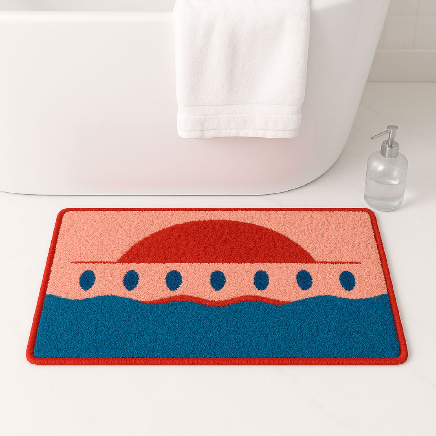 Feblilac Pink Sky and Sea Tufted Bath Mat