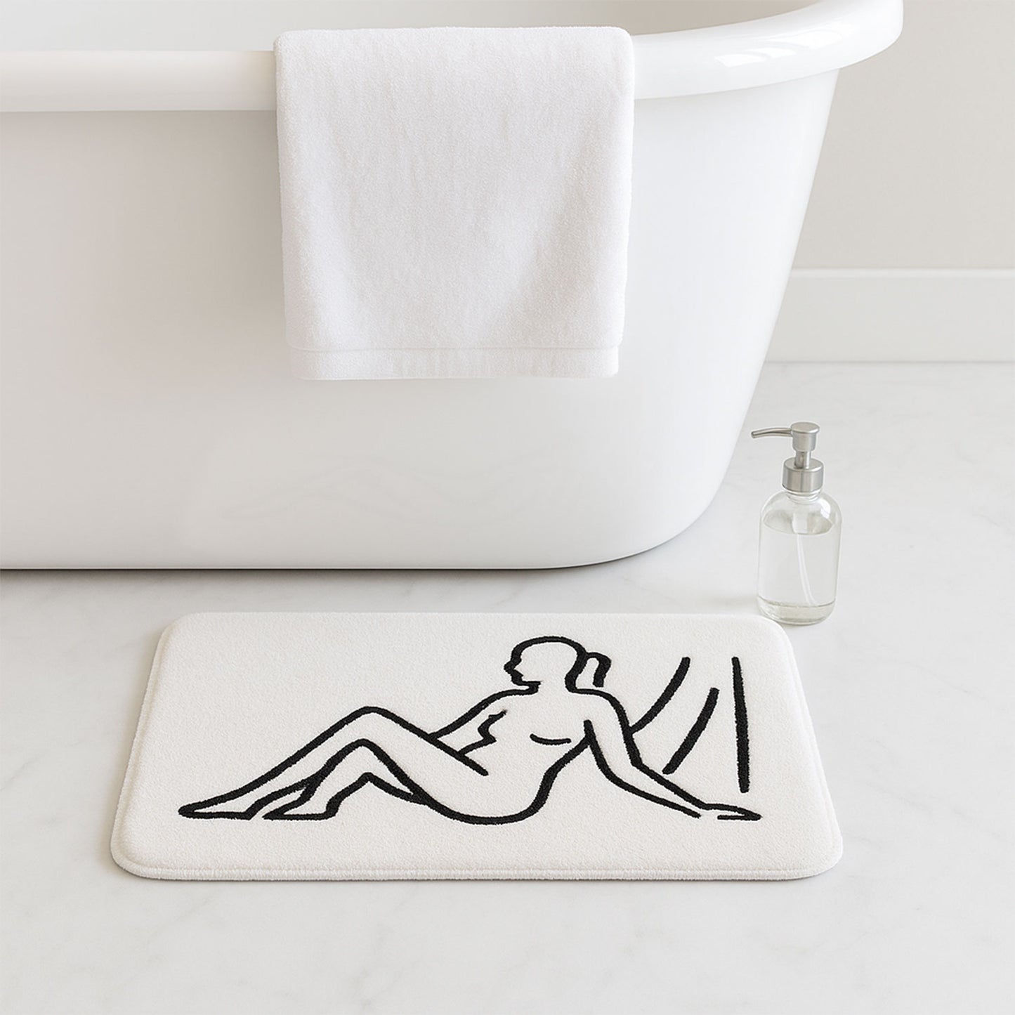 Minimalist Nude Line Art Rug – Modern Tufted Bath Mat | Feblilac