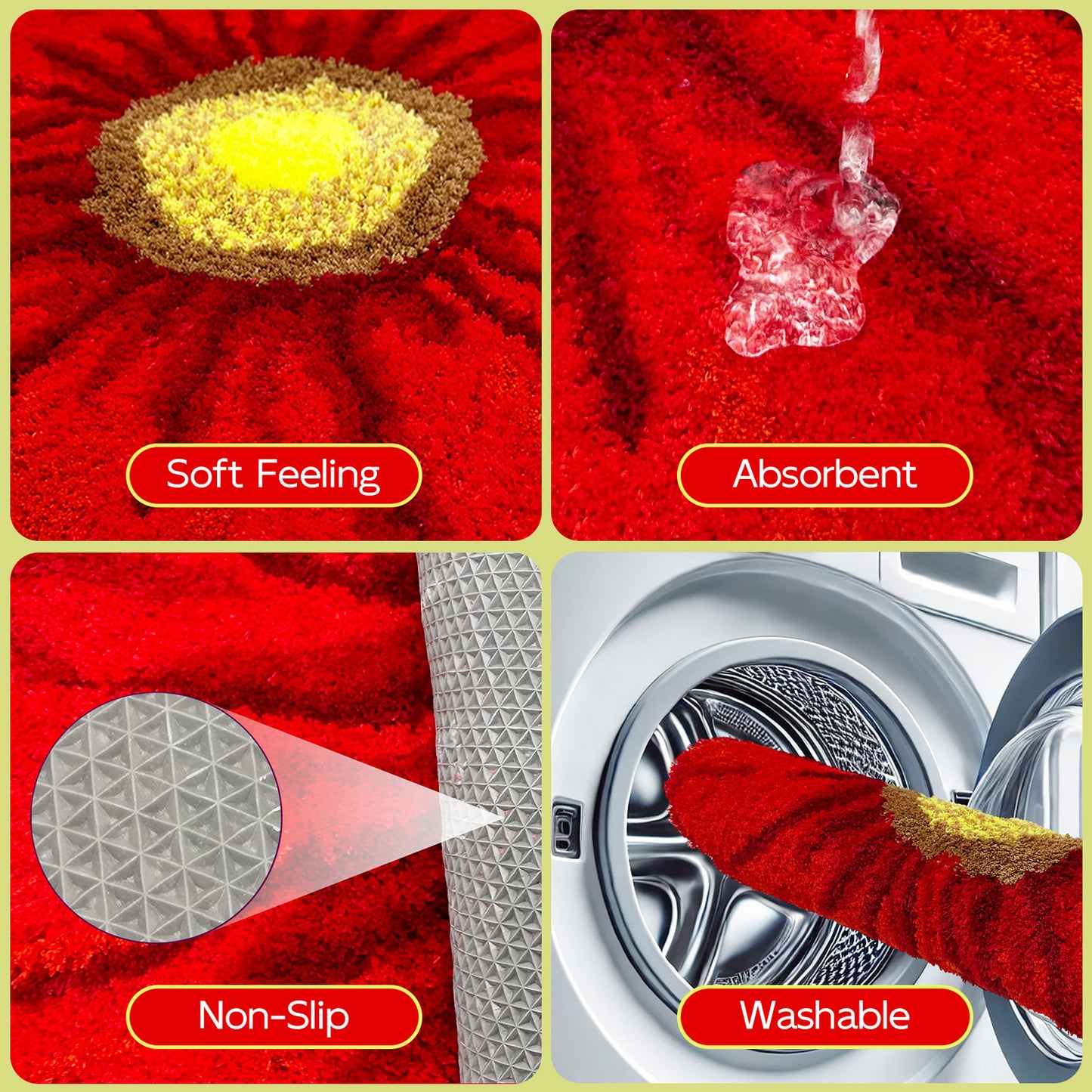 Feblilac Red Flowers Tufted Bath Mat