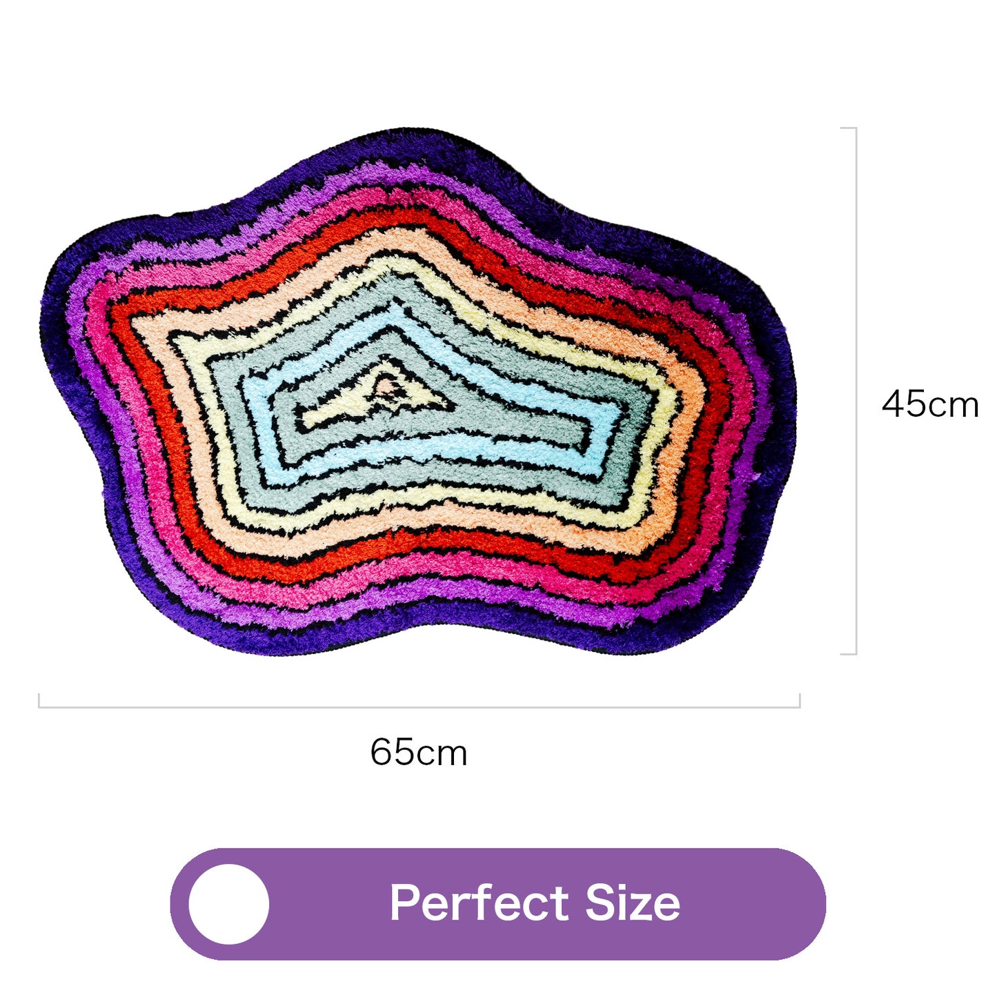 Feblilac Geometric Rainbow Tufted Bath Mat – Colorful Abstract Shaped Rug with Wavy Layers, Artistic Bathroom Accent