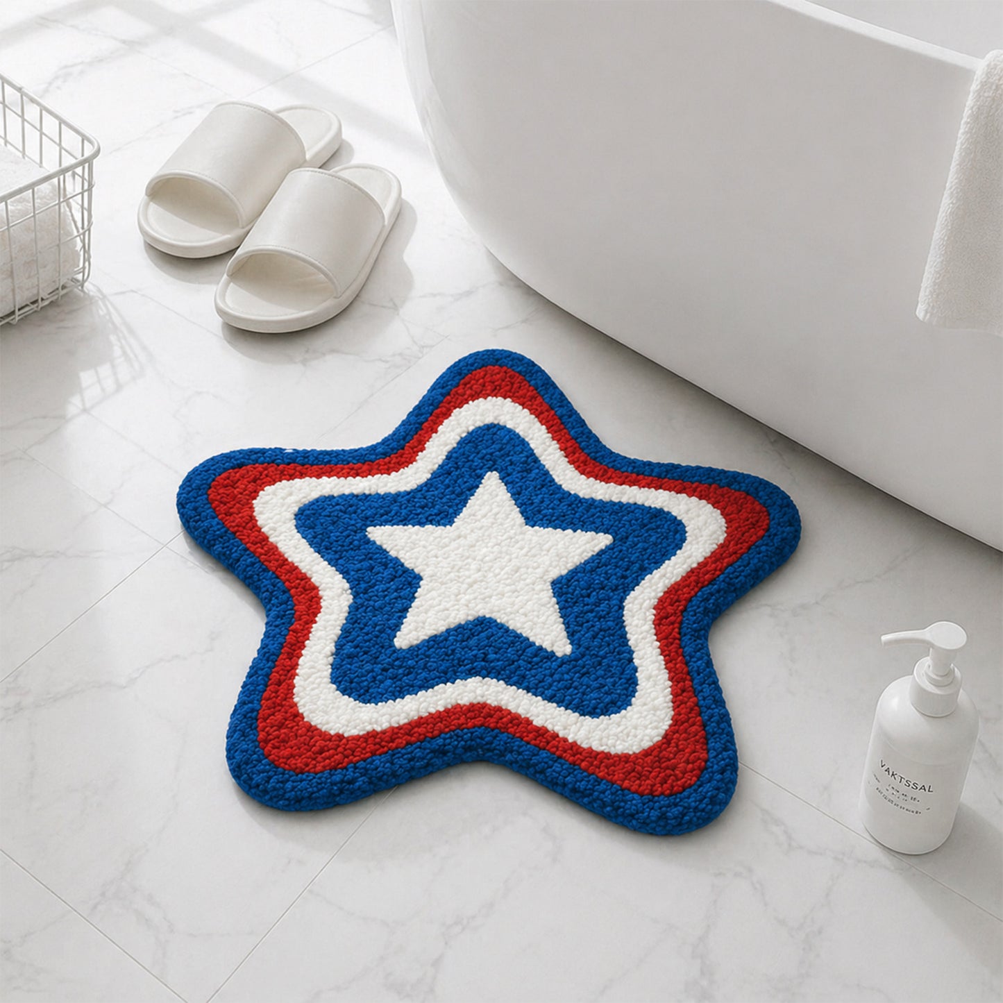 Feblilac Patriotic Star Tufted Bath Mat – Red White Blue Soft Bathroom Rug